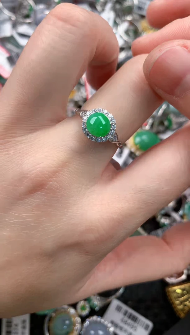 银S925镶嵌戒指翡翠55--6