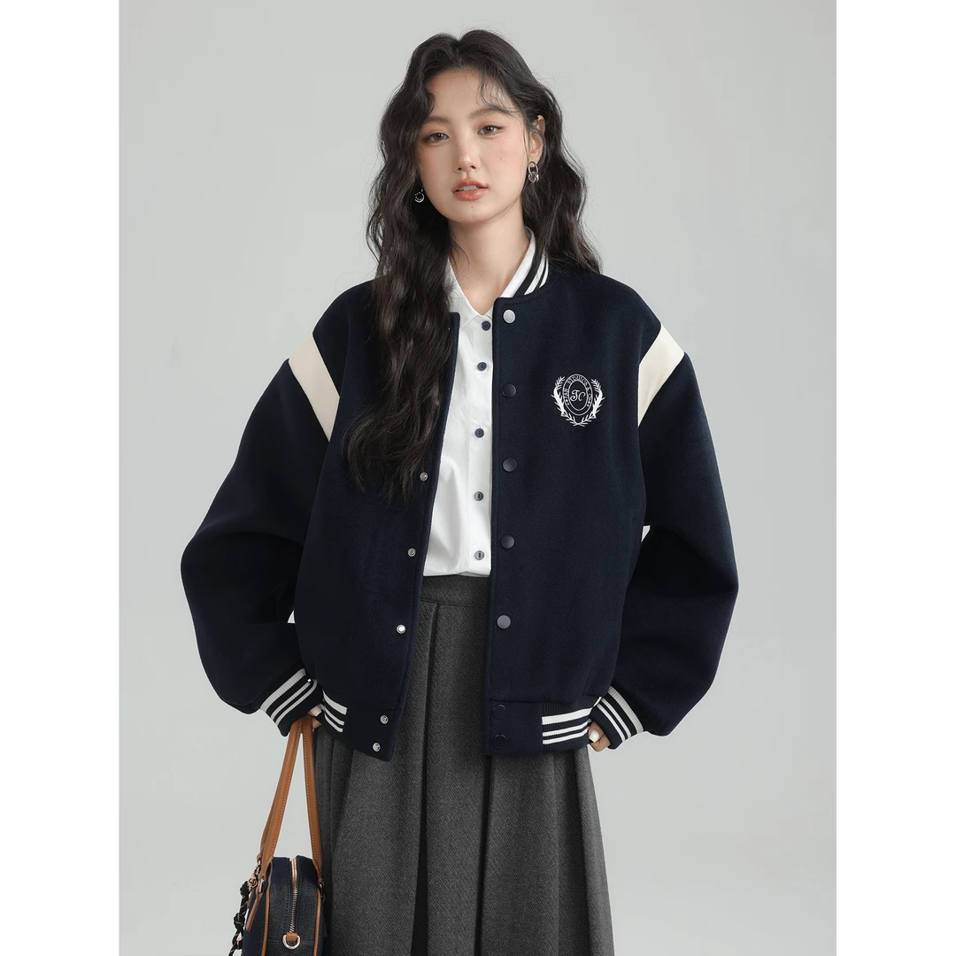 爱蔷薇胖mm大码毛呢外套女学院风穿搭棒球服女秋冬厚上衣GT74813