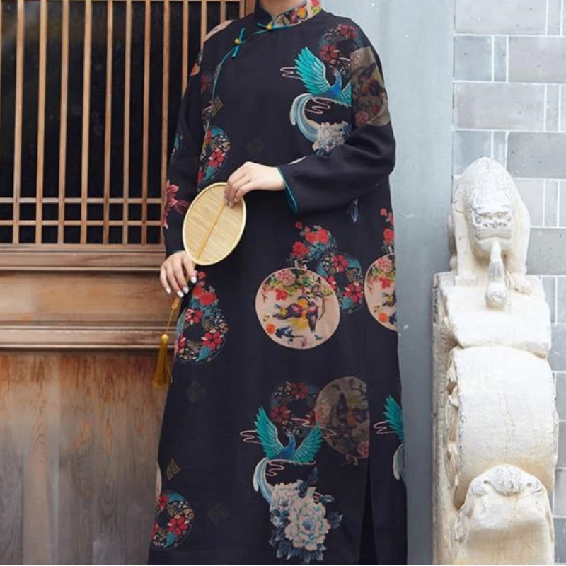 【十三郎】2025女装绢纺真丝香云纱宽松中式旗袍连衣裙20639