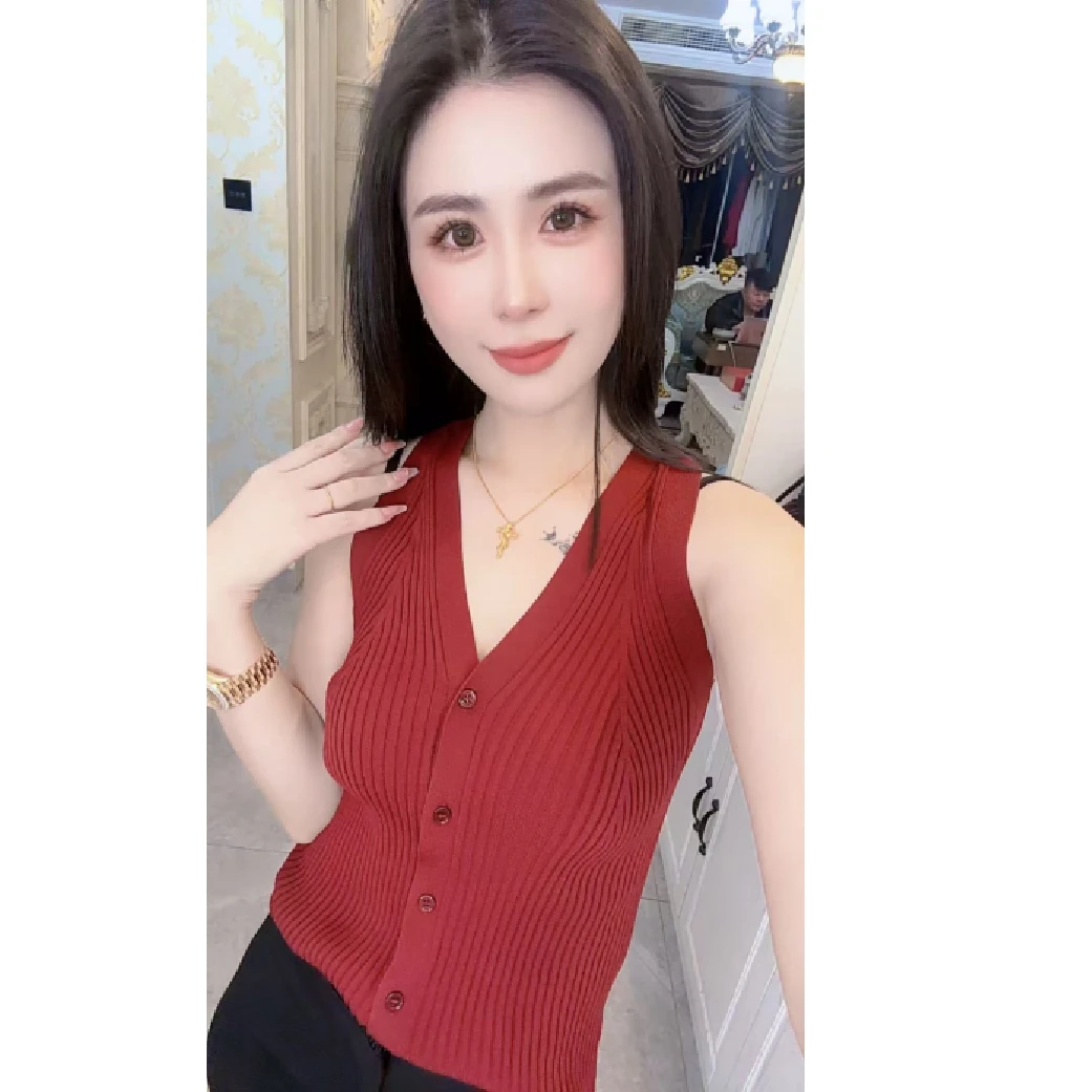 【Lei Jie】法式优雅V领纽扣背心226