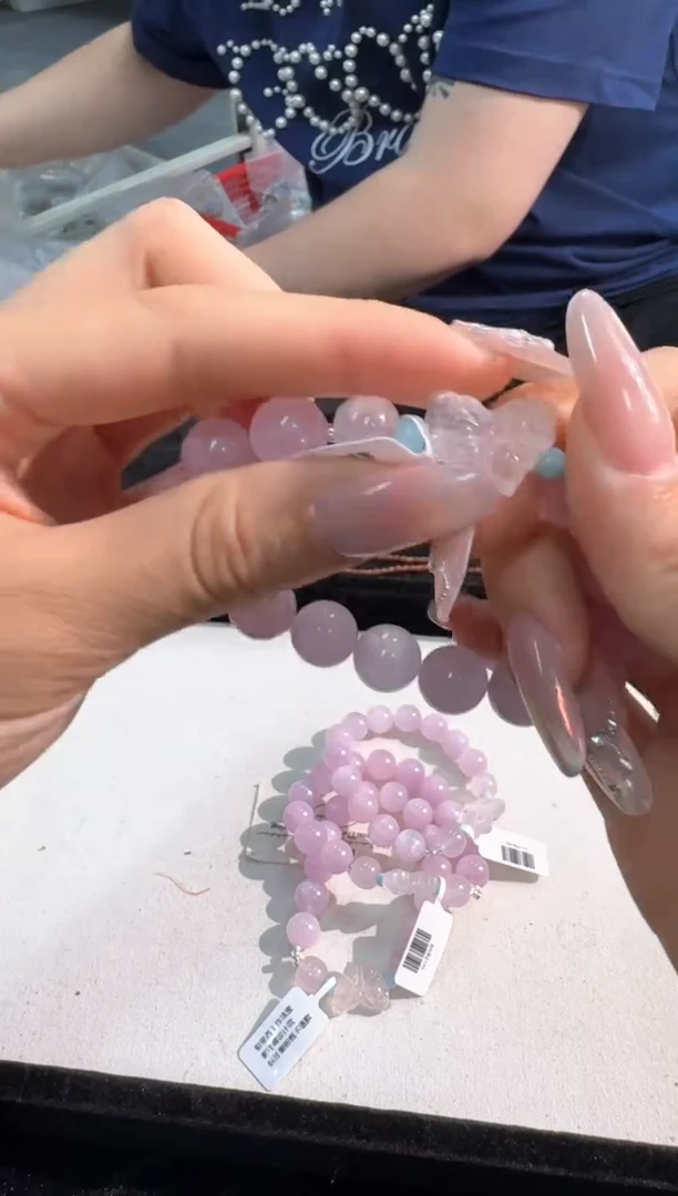水晶手链银S925镶嵌Z069紫锂辉粉水蝴蝶款