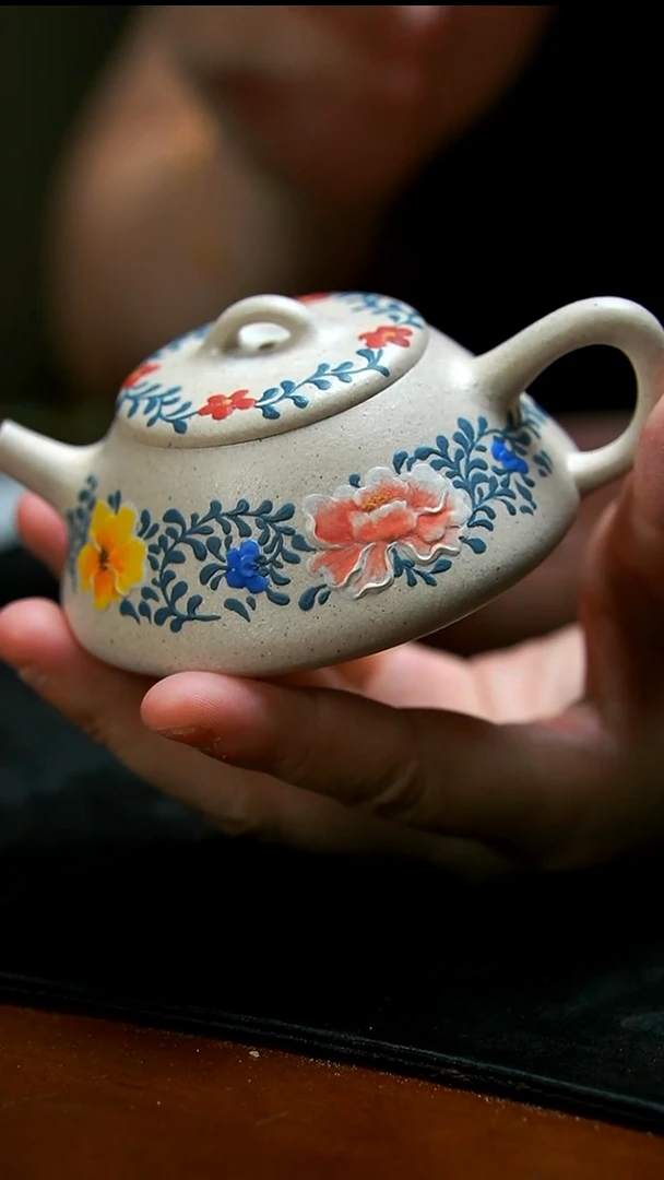茶壶紫砂白泥青花石瓢壶
