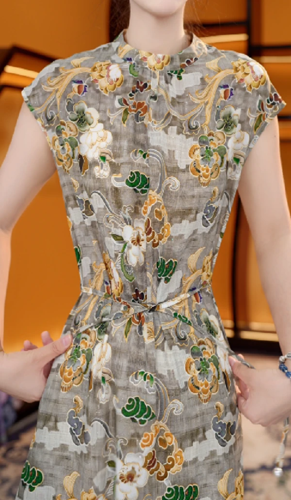 GZ604新款中式时尚百搭气质宽松减龄连衣裙-鸽子