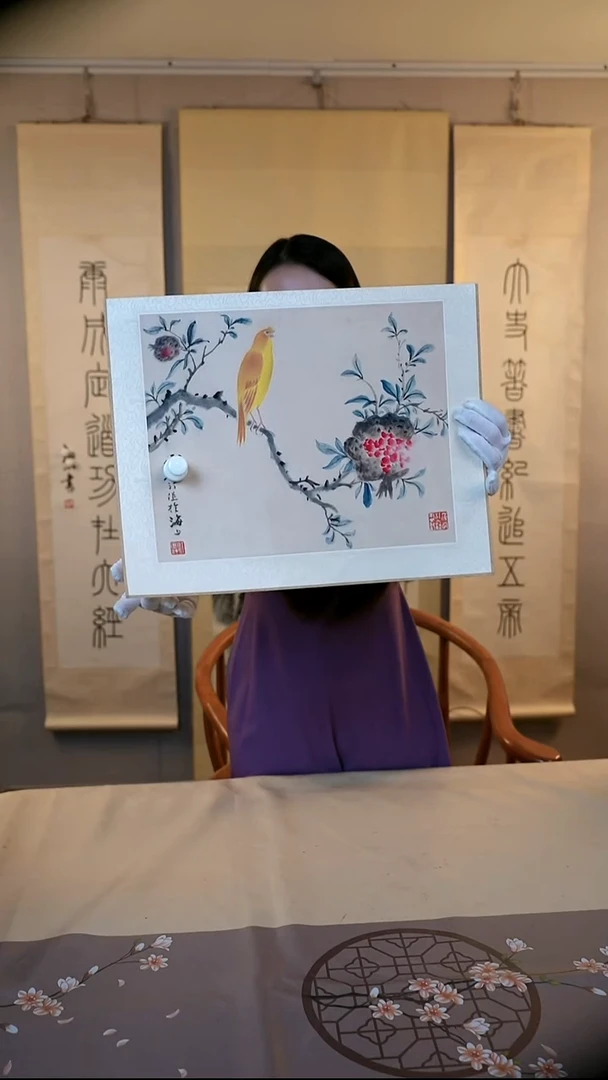 卡纸寒汀老师手绘石榴藤上的黄鹂鸟