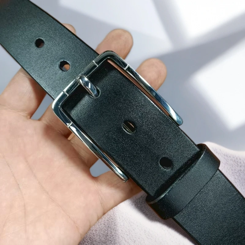头层牛皮+316不锈钢针扣）男士黑色商务手工腰带宽约3.45cm厚4.0mm