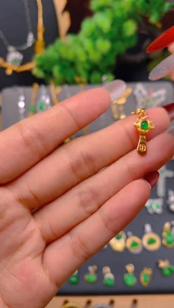 吊坠(不含链)银S925镶嵌翡翠如意柄