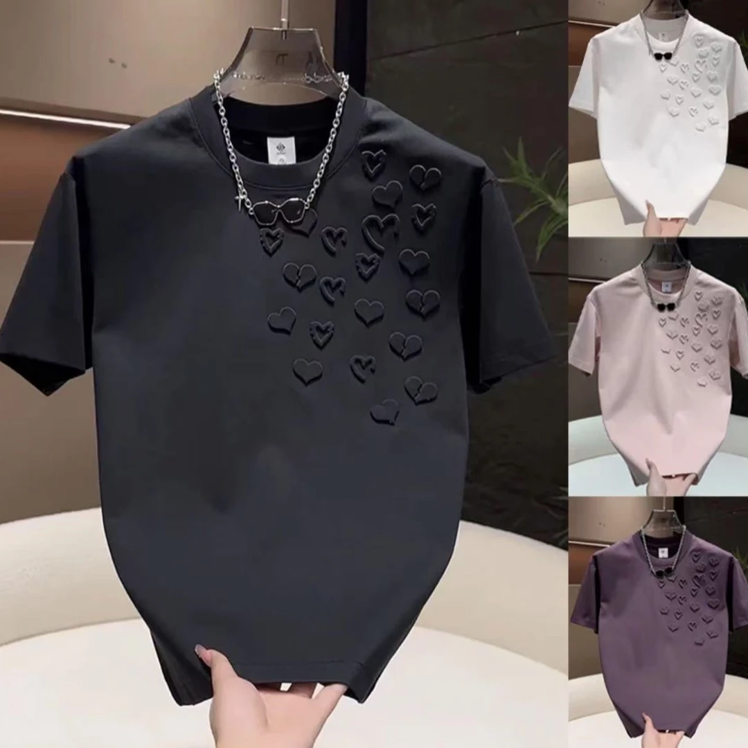 2025夏季立体钢印百搭爱心气质男士短袖T恤62046