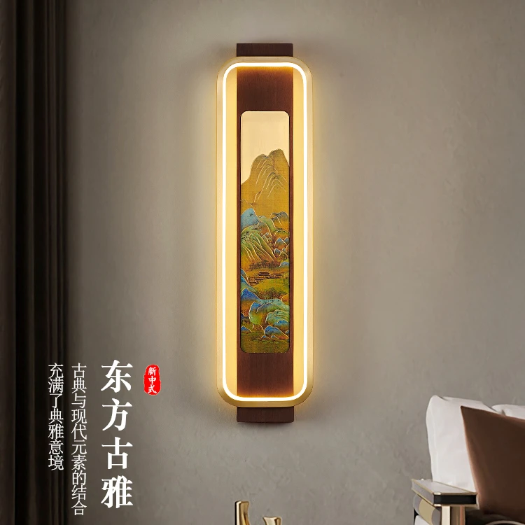 中国风全铜胡桃木简约大气壁灯客厅餐厅过道走廊电视背景墙壁灯