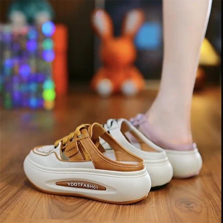 松糕底包头中跟(3-5cm)橡胶拖鞋PU网红时尚