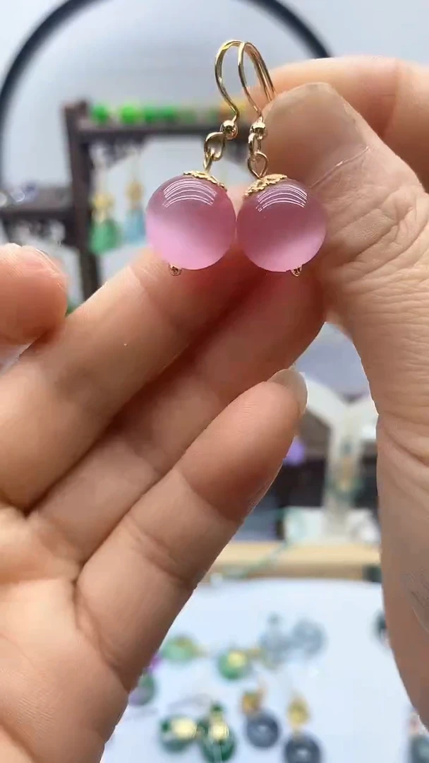 变石猫眼14K金镶嵌耳饰26