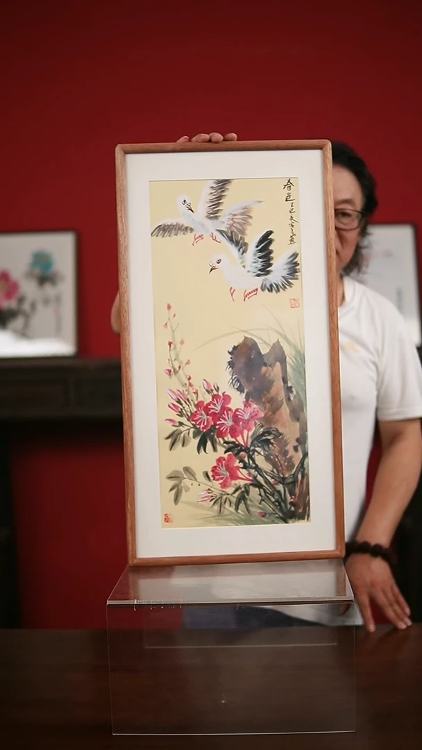 国画手写手绘-33*66实木框