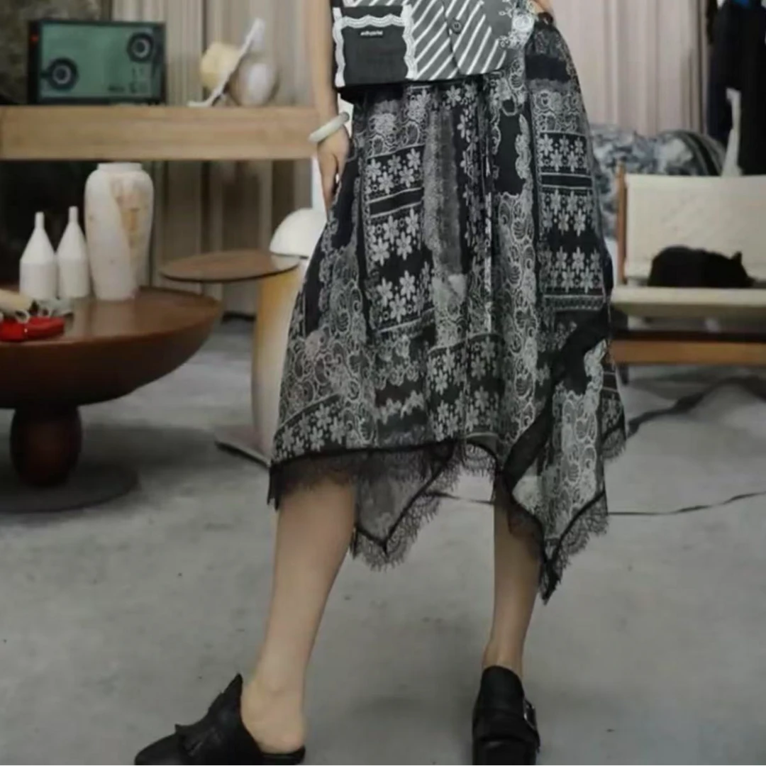 infobyfive福利夏季新款不规则拼接蕾丝民族风半身裙NF0505027