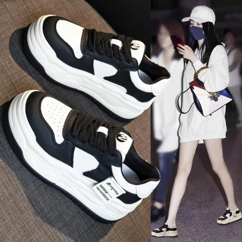 黑白熊猫鞋女小白鞋新款增高厚底运动轻便百搭休闲鞋2511