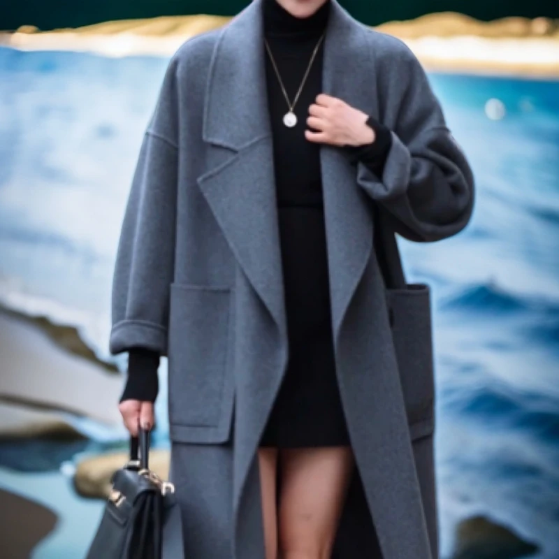 新款中长款高端大气秋冬双面大衣