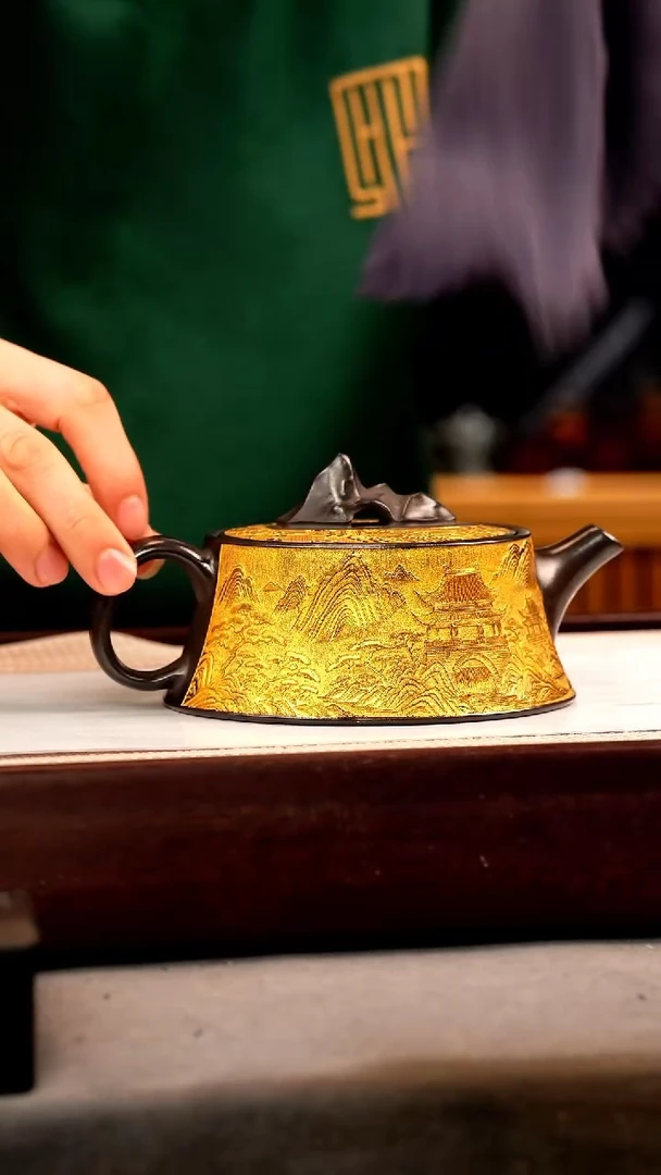 茶壶紫砂石黄 太湖石钮柱础 观山 描金