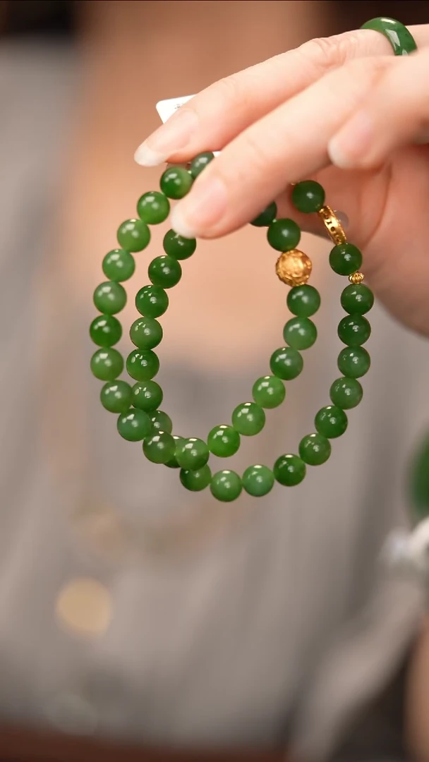 【闪购商品】和田玉（碧玉）手链银S925镶嵌±8mm和田玉碧玉项链