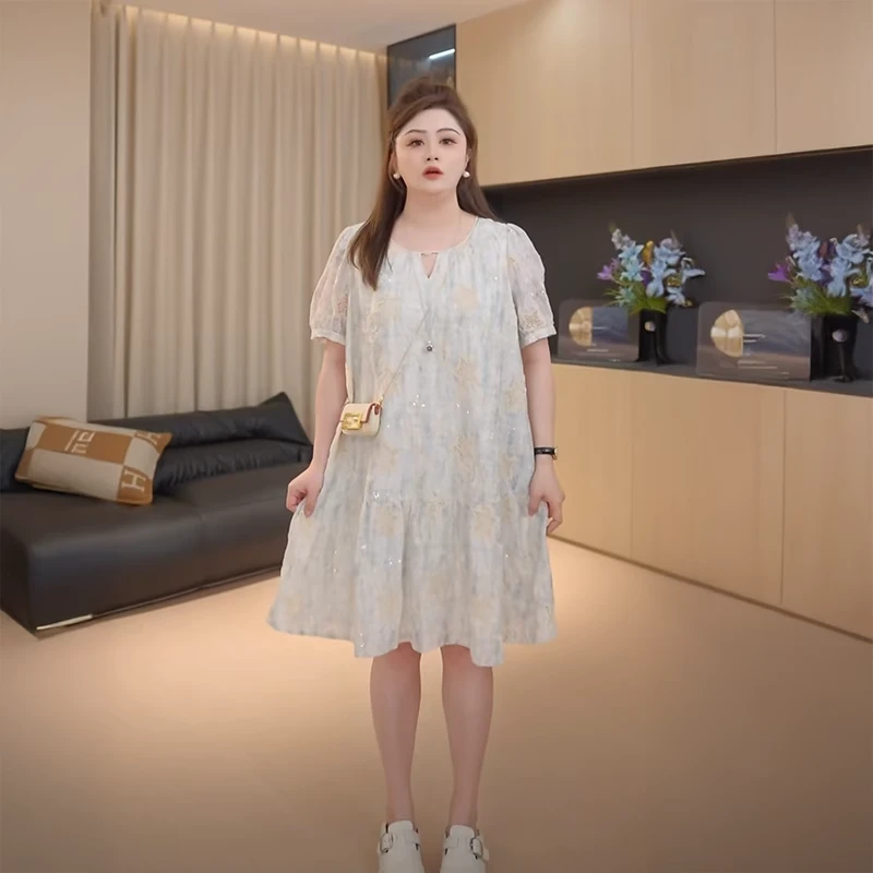 胖佳佳大码女装气质宽松短袖碎花裙女夏季胖mm遮肉显瘦洋气连衣裙