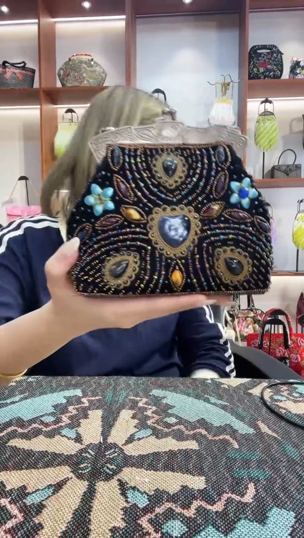 织物14号手工珠珠包包腋下斜跨包手拿包手提晚宴包