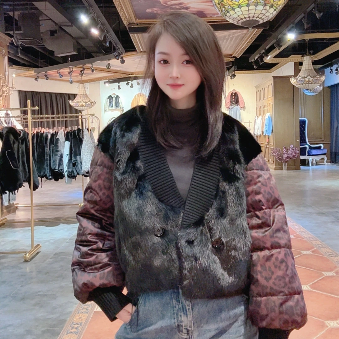 【83558-E】 2025新款时尚百搭鹅绒配水貂皮草外套