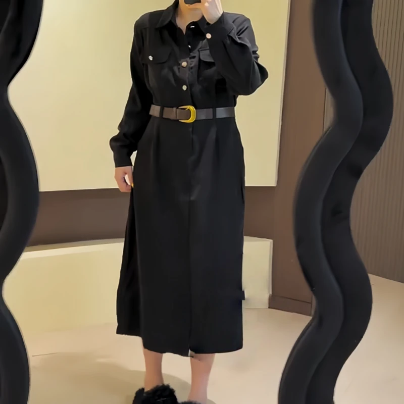 polo领工装风气质长袖连衣裙胖mm显瘦宽松遮肉肉大码早秋女装裙子
