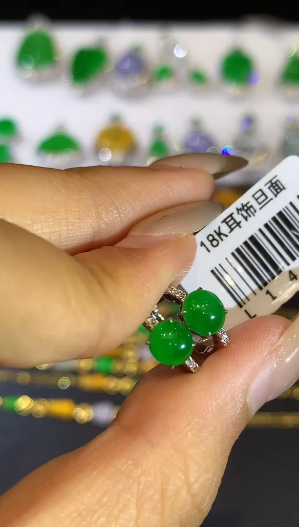 翡翠18K金镶嵌耳饰L1499多样性发其一