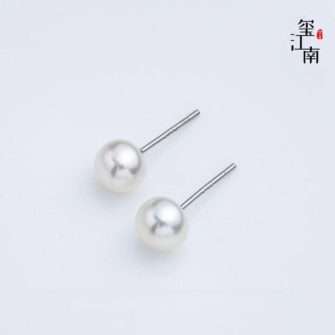 小灯泡｜淡水珍珠耳钉S925银气质胖圆空姐素钉6.5-7.5mm FE003