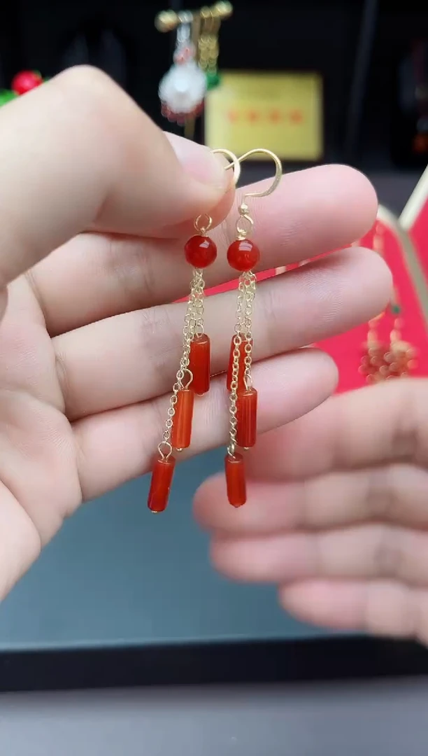 【闪购商品】南红玛瑙耳饰银S925镶嵌704000