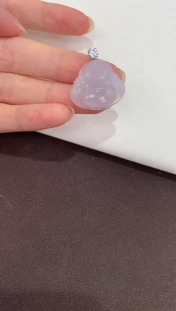 翡翠18K金镶嵌吊坠(赠链)天然缅甸a货翡翠