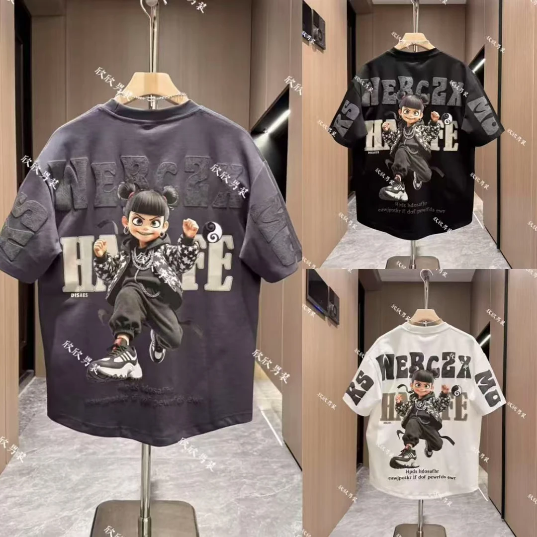 2025新款潮牌发泡彩绘痞帅时尚休闲男士短袖百搭夏季时尚潮流卡通