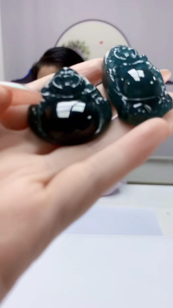 【闪购商品】定制翡翠未镶嵌4902DD-毛货挂件佛一对206