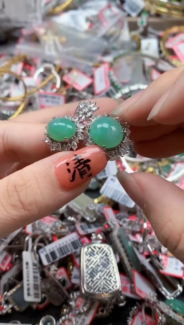 银S925镶嵌戒指翡翠天然A货缅甸翡翠