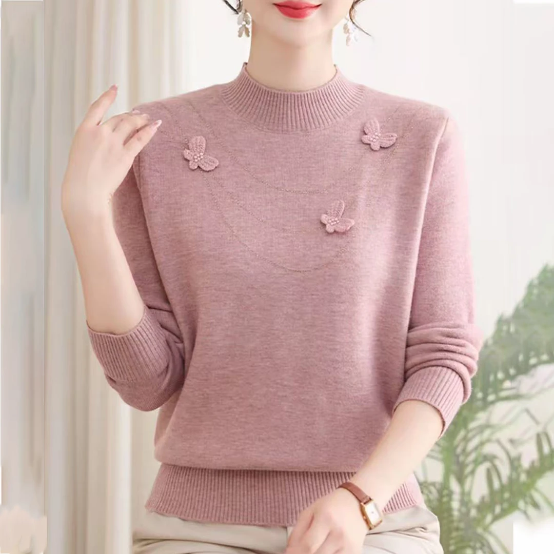 2025秋冬新款时尚中年妈妈装洋气减龄针织衫气质百搭套头显瘦上衣