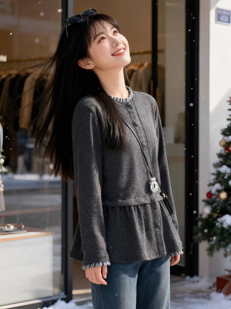 大码女装 胸106-130 花边褶皱打底上衣200#