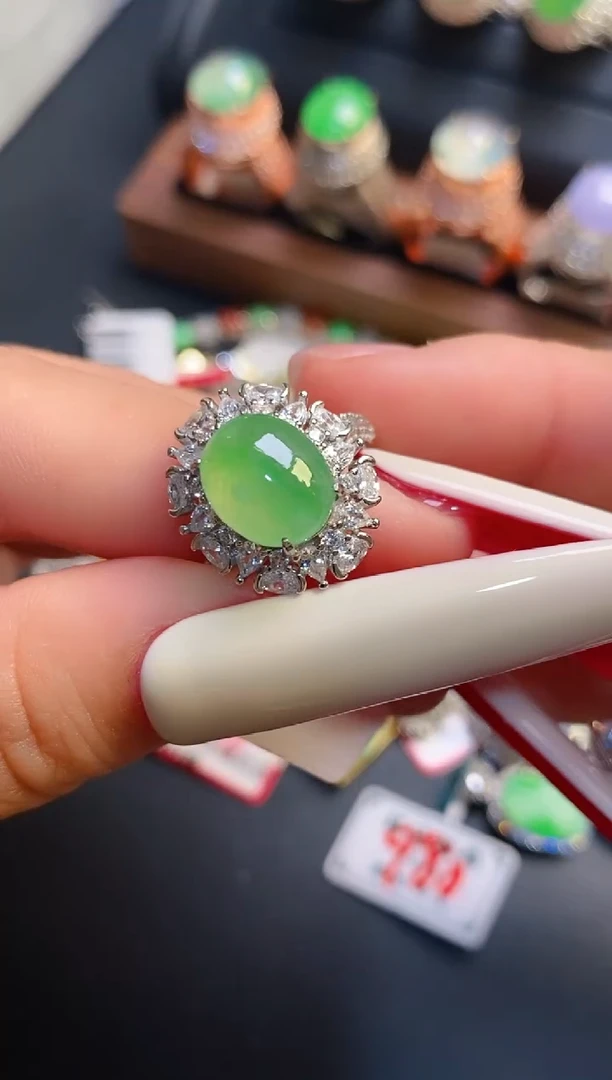 银S925镶嵌戒指翡翠天然