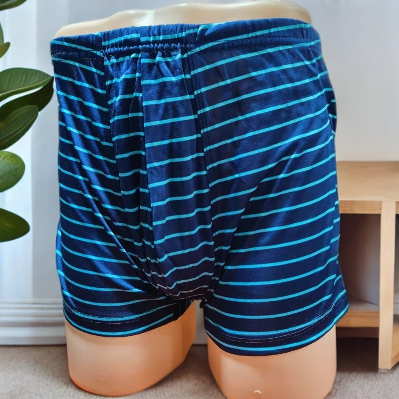 (帛贸蚕丝)男士100纯桑蚕丝白厂丝重磅双面真丝针织宽松条纹短裤