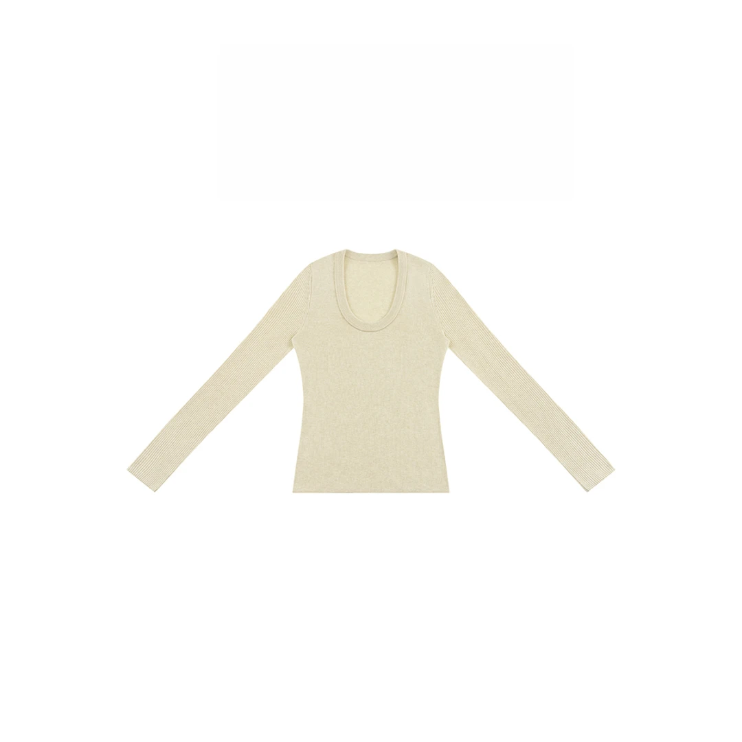 冬季简约U领修身显瘦圆领针织衫860