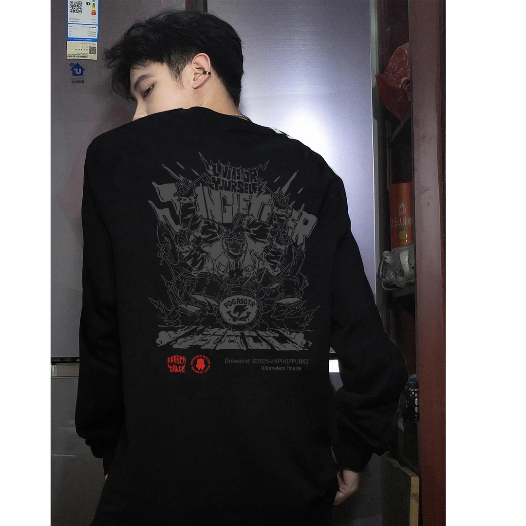 280g重磅纯棉美式复古长袖男宽松潮牌秋冬新款潮流t恤上衣打底衫