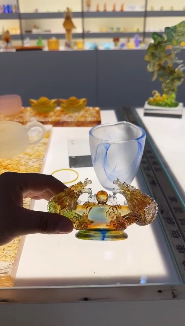 手工艺品琉璃双龙戏珠聚宝盆