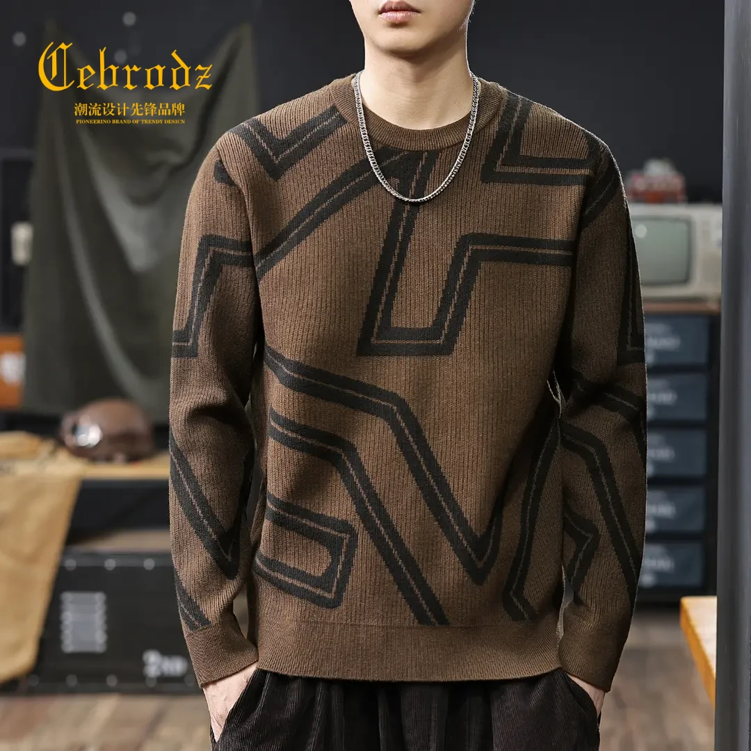 法国Cebrodz高级感痞帅复古毛线卫衣男士秋季圆领打底衫毛衣潮流