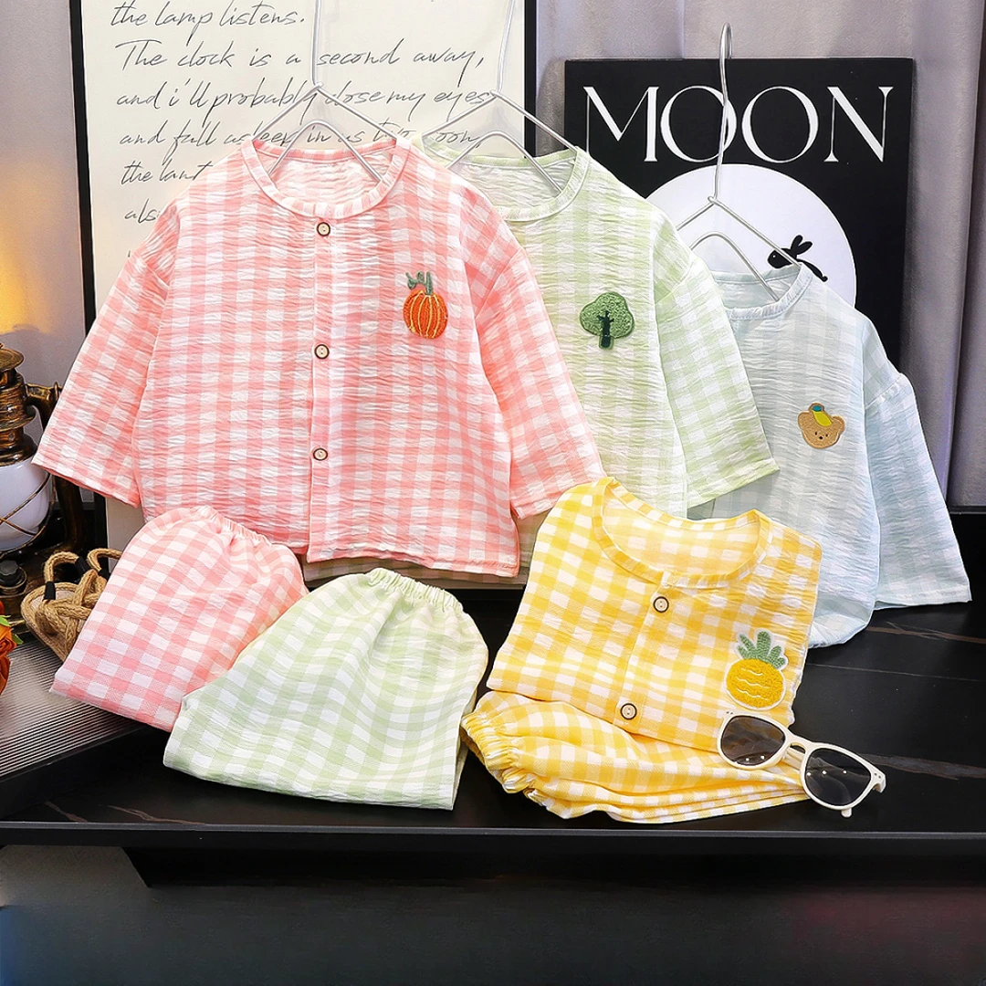 儿童睡衣上衣裤子春秋两件套男女童云朵棉夏季开衫卡通家居服套装