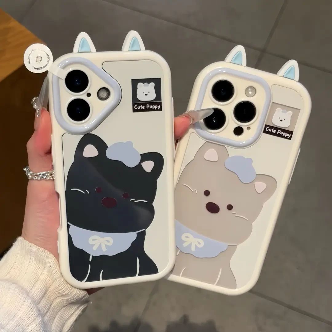 适用蓝围巾西高地耳朵苹果16promax奶油手机壳华为p70vivo小米15o