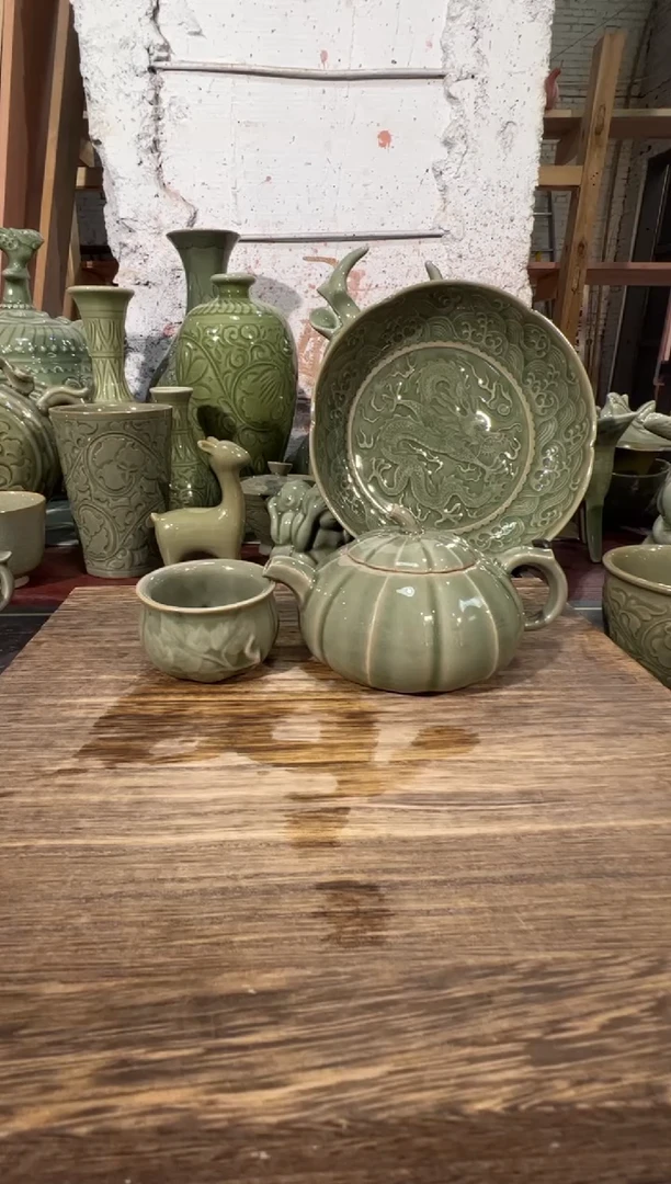 微瑕耀州窑南瓜壶+南瓜小杯