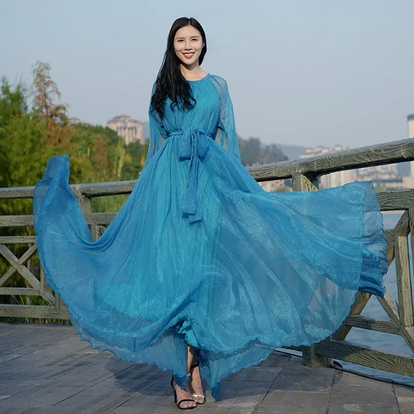 暖长裙夏季宴会气质法式优雅长款短袖连衣裙2219