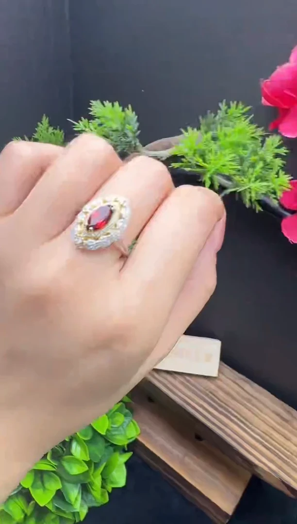 【闪购商品】石榴石戒指银S925镶嵌石榴石戒指-多样性只发一件