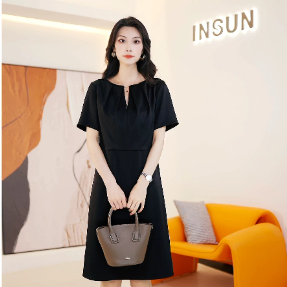 INSUN恩裳专选2025夏季新品三醋酸收腰显瘦气质连衣裙9C65305180