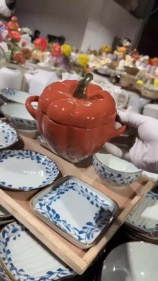 陶瓷南瓜带盖碗微瑕 凑满20元包邮