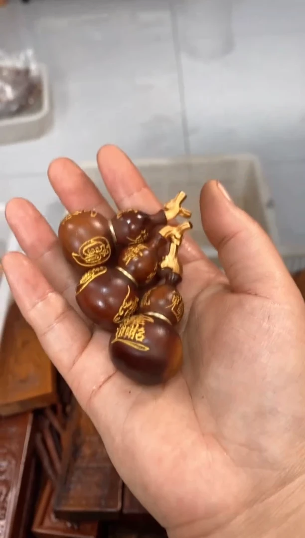 【闪购商品】木枣木描金3个龙头开口葫芦微瑕