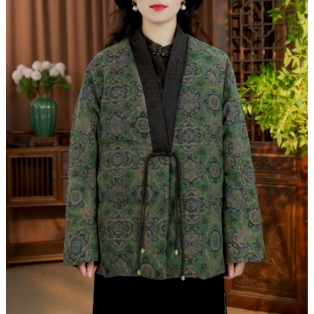 【宝相花】冬季新款时尚新中式香云纱白鹅绒短款外套5049
