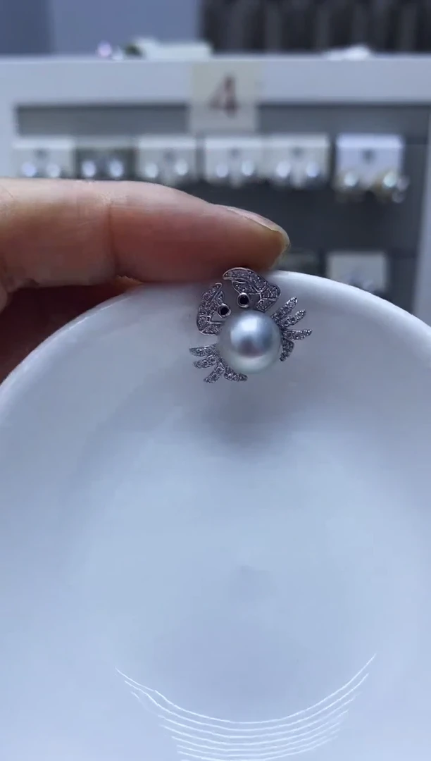 银S925镶嵌海水珍珠耳饰吊坠