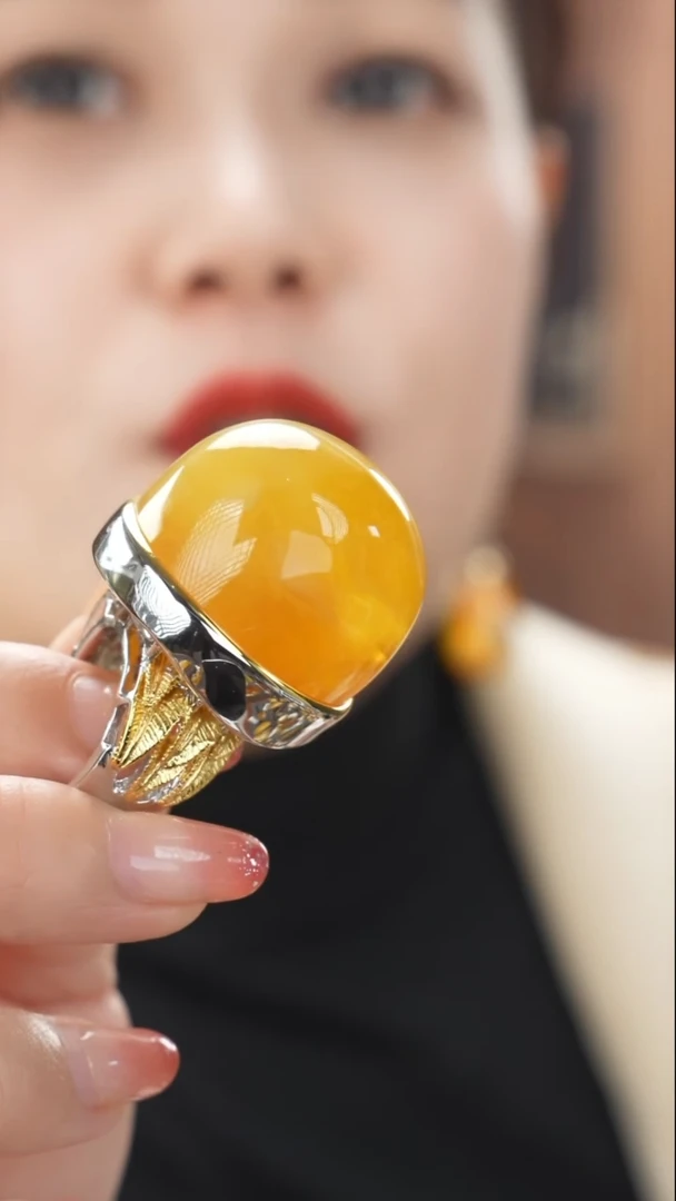 琥珀吊坠(不含链)未镶嵌特色蜜蜡大戒指